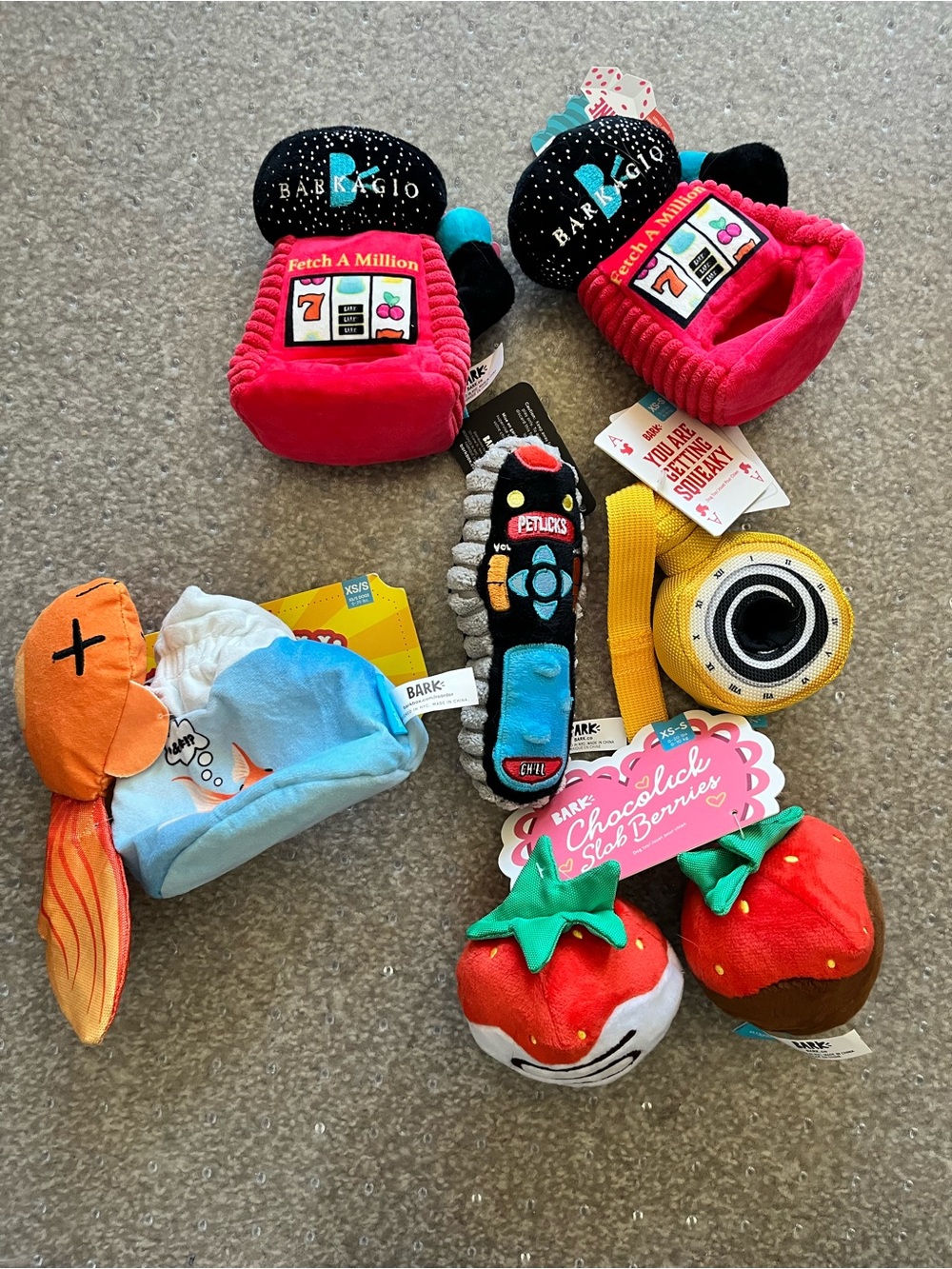 Barkbox toy XS S carnival games remote petflix casino Vegas fish bowl slot fruit